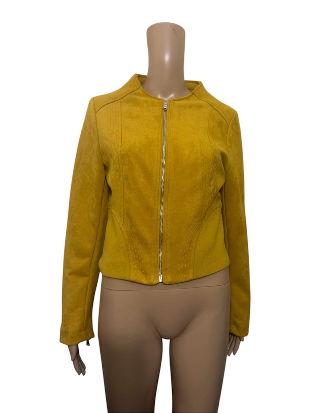 Molly Bracken faux suede Mustard Zip-Front Suede-Look Jacket